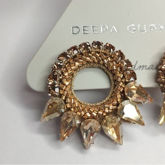 Anthropologie Deepa Gurnani Earrings Valencia Beaded Crystal Gold Studs - Picture 8 of 11